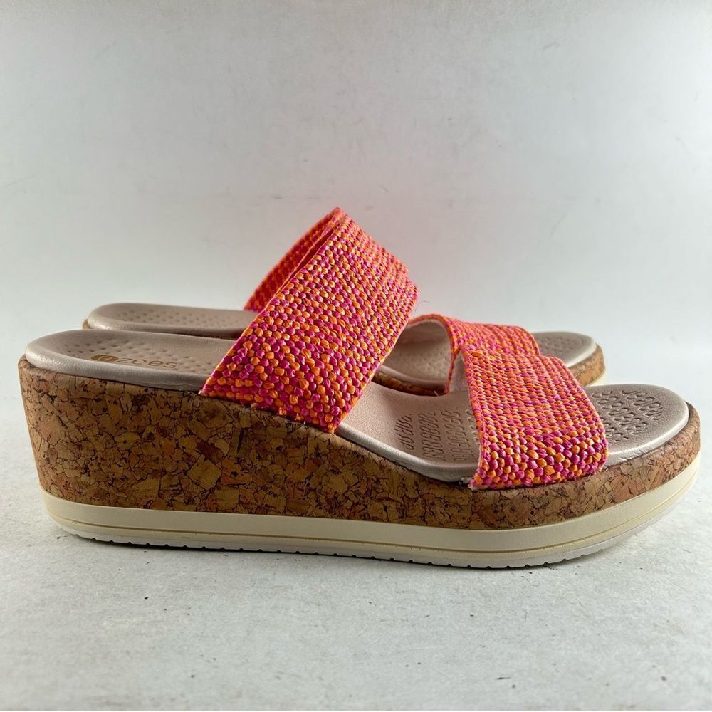 Bzees Pink Orange Woven Cork Wedge Slide Sandals